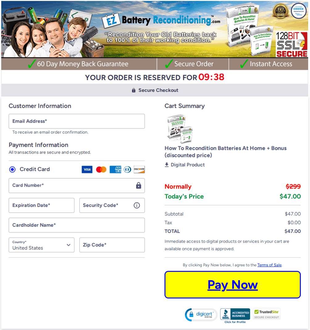 EZ Battery Reconditioning Checkout